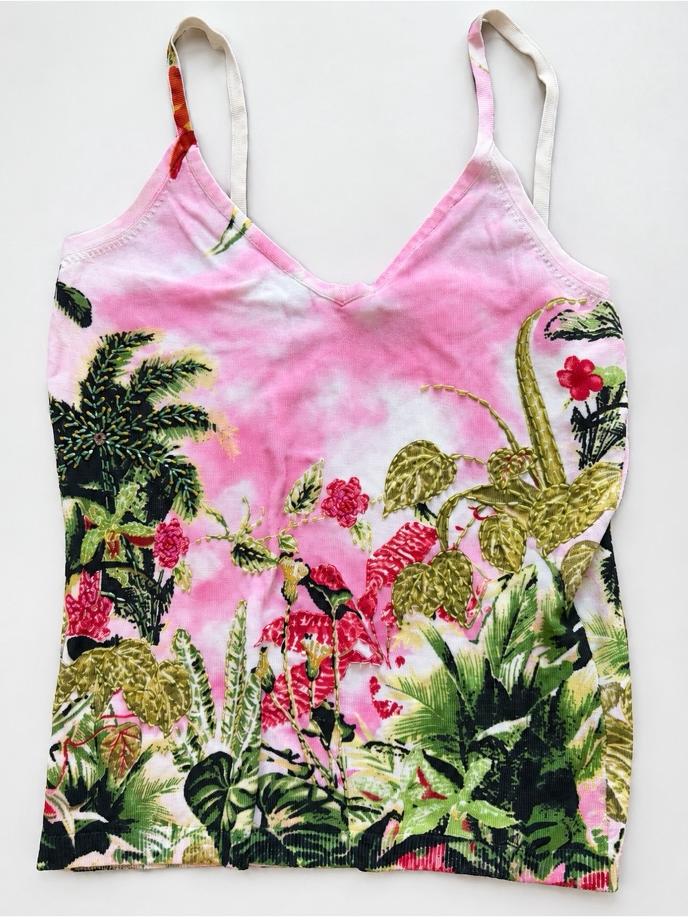 NWT VERTIGO PARIS Beaded Embellished Tropical Tank Top Camisole